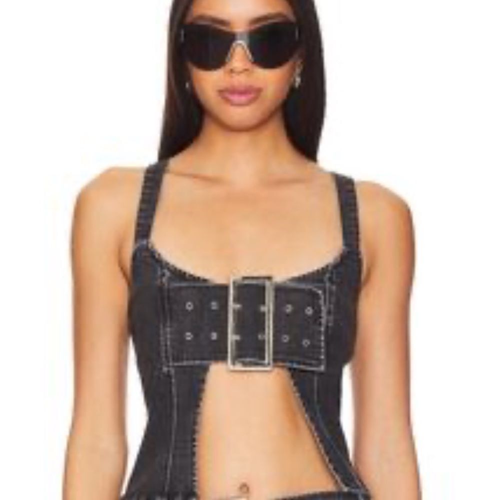 DYLN. Zeddy Denim Buckle Top size small new with tags